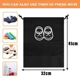 Kuber Industries Black & White 6 Pieces Printed Shoe Cover With Drawstring image 2