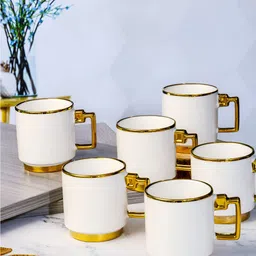 Roxx White & Gold-Toned 6 Pieces Dishwasher Safe Porcelain Glossy Finish Mugs 180ml-image-73
