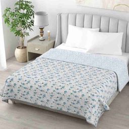 JP SHINE Blue & White Printed Reversible Cotton AC Room 210 GSM Double Bed Dohar-image-75