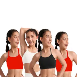 BRAAFEE Girls Pack of 4 Cotton Non Padded Full Coverage Sports Bra-image-73