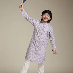 Manyavar Boys Ethnic Motifs Embroidered Regular Chikankari Kurta with Pyjamas-image-29
