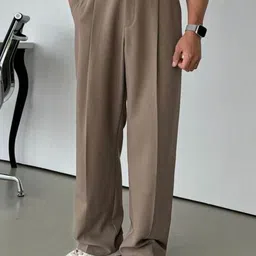 BROADSTAR Men Solid Smart Loose Fit Mid-Rise Pleated Regular Trousers-picture-8