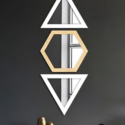 Art Street 3 Pcs Beige & White Triangle & Hexagon Acrylic Wall Mirrors-picture-24