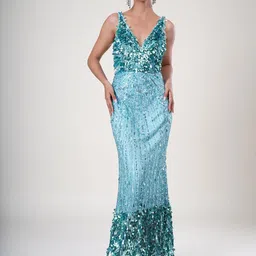 UPGRADE Women Embellished Backless Net Maxi Dress-image-2