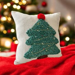 LUSHLYF Festive White & Green Embroidered Square Cushion Covers-image-95