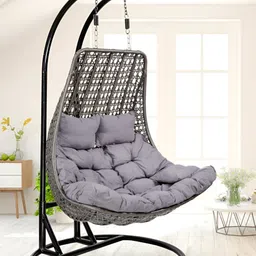 Swingzy Grey Spoon Rattan Wicker Hammock Swing With Stand Cushion-picture-47