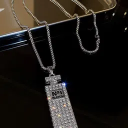 KRENOZ Silver-Plated Stainless Steel Stones-Studded Pendant & Chain-image-6