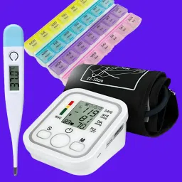 Balson Combo Pack AK-555 Blood Pressure Monitor with Adjustable Cuff, Voice Guidance & Memory + AK-45 Digital Thermometer + MDB-101 4-Week Pillbox Bp Monitor-1