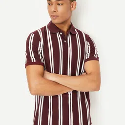 max Men Striped Polo Collar Cotton T-shirt-image-73