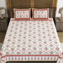 Sangria White & Red Floral 210 TC King Bedsheet with 2 Pillow Covers-picture-45