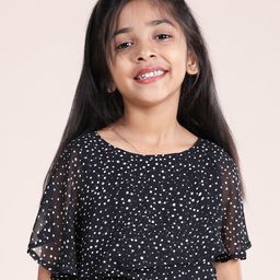 KiddoPanti Polka Dot Print Kimono Sleeve Layered Georgette Boxy Crop Top-picture-32