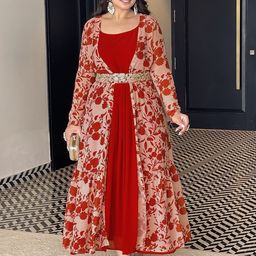 Janasya Floral Print Georgette Fit & Flare Maxi Dress-image-36