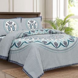 JAIPUR FABRIC Blue & White Floral 140 TC Cotton King Bedsheet Set 2.54 m x 2.74 m-image-97