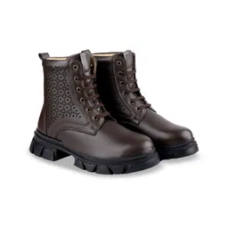Bxxy Women Textured Platform Heel Lace-up Boots-16
