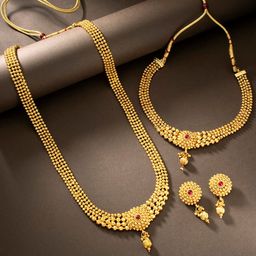 Peora Women Gold-Plated Stone-Studded & Beaded Jewellery Set-picture-5