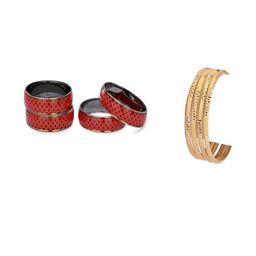SOMIL Set Of 8 Red Alloy Artificial Stones & Beads Bangles-picture-41