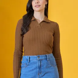 98 Degree North Striped Shirt Collar Pullover Cotton Sweater-picture-29