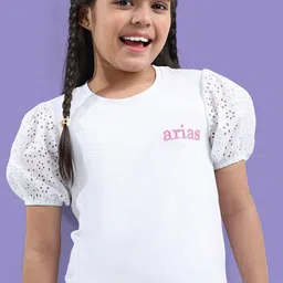 ARIAS By LARA DUTTA Girls Printed Schiffli Cotton RegularTop-image-38
