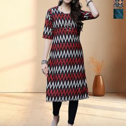 HERE&NOW Selection Of 3 Chevron Printed Round Neck Straight Kurtas-52