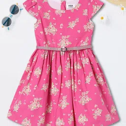 max Girls Floral Printed Fit & Flare Cotton Dress Comes with a belt-image-64