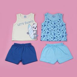 V-Mart Boys Pack Of 2 Printed Sleeveless Pure Cotton T-Shirts With Shorts-picture-23