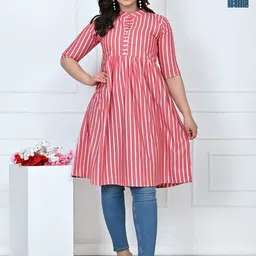Moda Rapido Selection Of 2 Striped Mandarin Collar Pure Cotton Anarkali Kurtas-image-9
