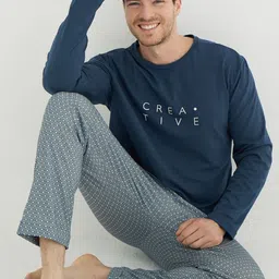 Trendyol Men Typography Printed Night suit image 5
