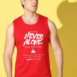 WOOSTRO Pack Of 2 Printed Super Combed Cotton Gym Vests VWS26(ALONE RED)(PLAIN YELLOW)-45