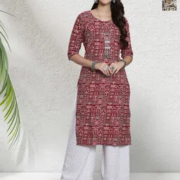 HERE&NOW Women Geometric Printed Crepe Kurta-image-12