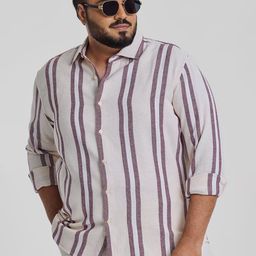 Snitch Men Plus Size Classic Spread Collar Vertical Striped Cotton Casual Shirt-image-41