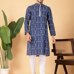 FABRIC FITOOR Bandhani Printed Thread Work Band Collar Pure Cotton Straight Kurta-image-65