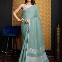 SWORNOF Woven Zari Pure Linen Saree-image-41