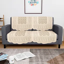 Kuber Industries Cream-Coloured 4 Pieces Zig Zag Design Cotton Sofa Covers-4