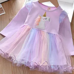 YK Girls Colourblocked Fit and Flare Knee Length Dress-image-11
