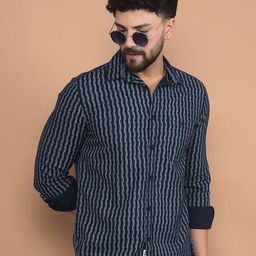 Crimsoune Club Men Premium Slim Fit Spread Collar Geometric Printed Cotton Casual Shirt-image-100