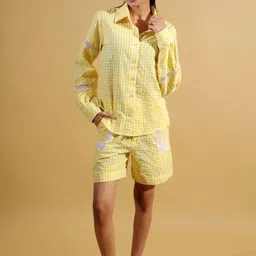 BEOM Daisy Checked Shirt Collar Long Sleeves Shirt & Shorts-picture-22