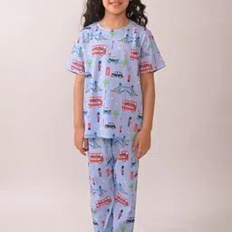 YK Girls London Dream Printed Pure Cotton Short Sleeve Night Suit-21
