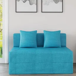Torque Messi Flipper Blue 2 Seater Foldable Sofa Cum Bed With 2 Cushions-image-8