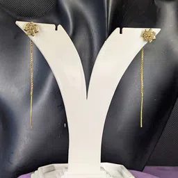 Zhouse Gold Plated Artificial Stones Studded Floral Shaped Drop Earrings-49