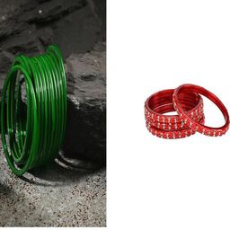 SOMIL Set Of 16 Red & Green Artificial Stones Beaded Glass Bangles-image-27