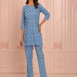 Kwatchi Printed Pure Cotton Tunic With Trousers Co-Ords-image-36
