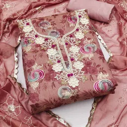 HERE&NOW Floral Printed Beads and Stones Unstitched Dress Material-image-87