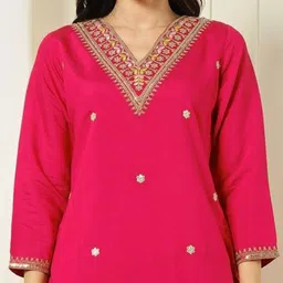KALINI Women Embroidered Regular Sequinned Kurta with Trousers & With Dupatta image 2