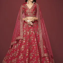 DIVASTRI Embroidered Sequinned Silk Semi-Stitched Lehenga & Unstitched Blouse With Dupatta-picture-16