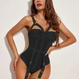 Krelin Women Shoulder Straps Net Baby Doll With Garter Belt-picture-23