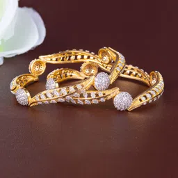 Zevarly Set Of 2 Gold-Plated CZ Studded Bangles-4
