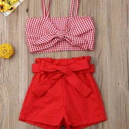 YK Infant Girls Checked Top & Shorts Clothing Set-picture-3