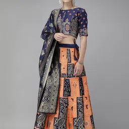 Mr Y Banarsi Silk Semi-Stitched Lehenga & Unstitched Blouse With Dupatta-image-69
