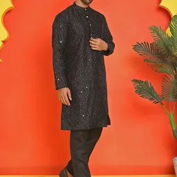 Jompers Men Embroidered Regular Sequinned Kurta with Pyjamas-47