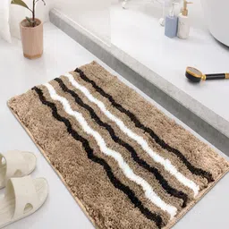 LUXEHOME INTERNATIONAL Brown & White Colourblock Anti- Skid Bath Rug-image-38